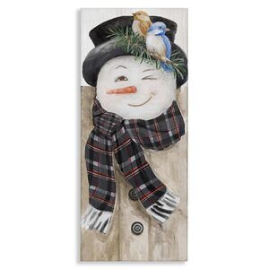 2844 Snowman Wink Winter Birds Rustic Plaid Scarf, Designed